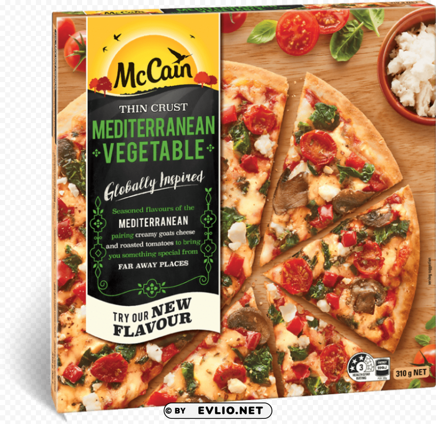 ultra thin mediterranean vegetable pizza 310g Transparent PNG Artwork with Isolated Subject