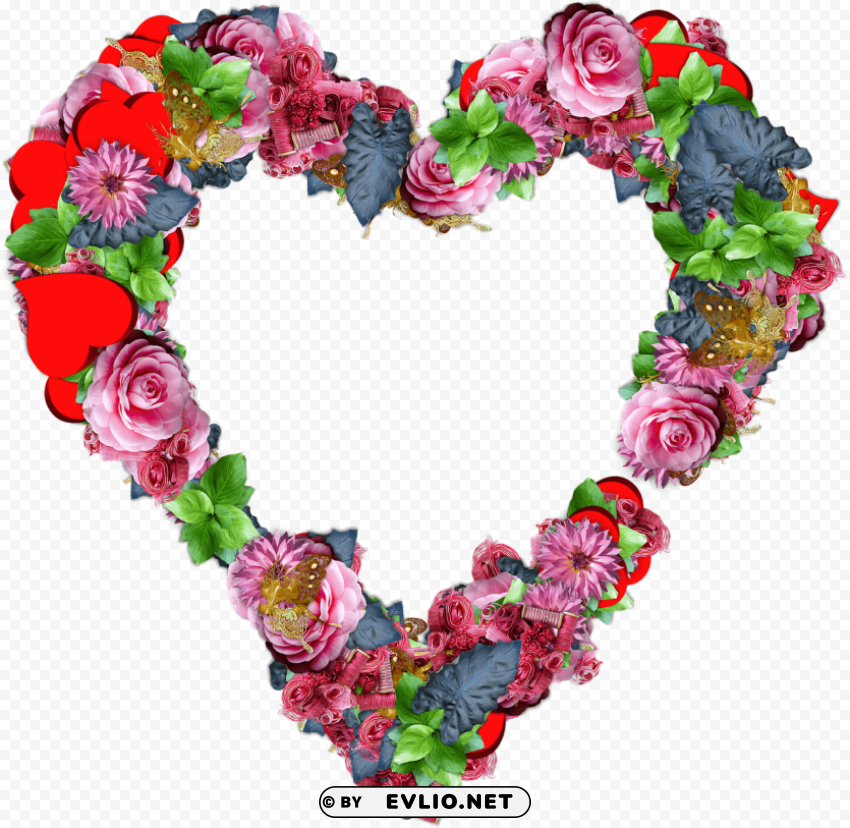 heart made of colourful flowers Clear Background PNG Isolated Graphic