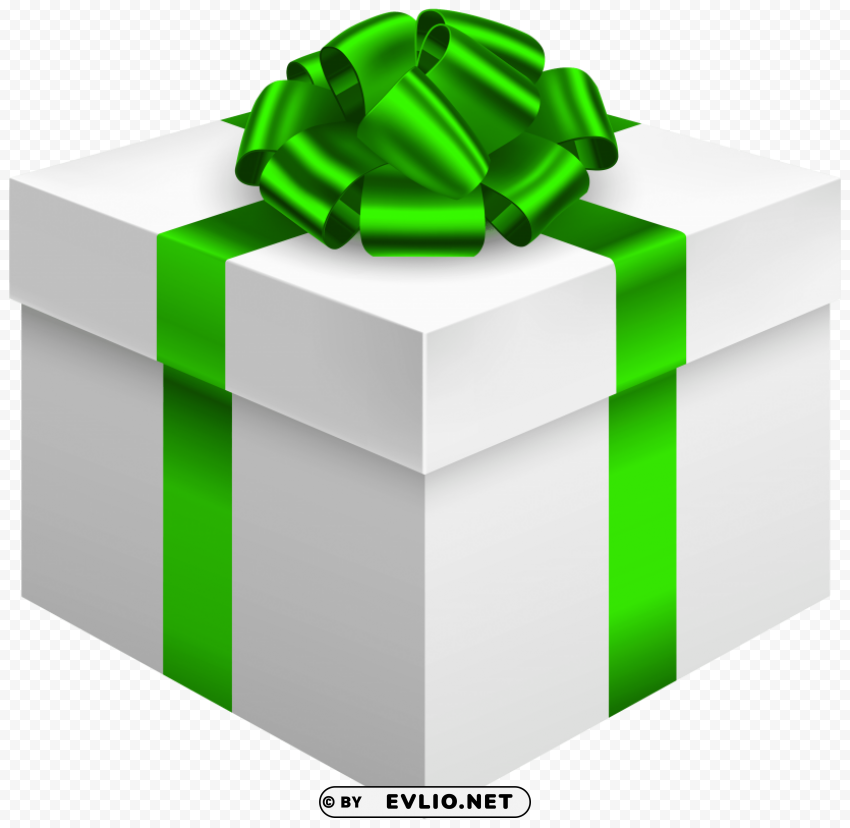 white gift box with green bow PNG transparent images for printing