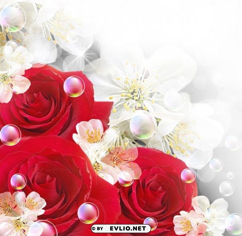 with red roses and white flowers Clean Background Isolated PNG Graphic