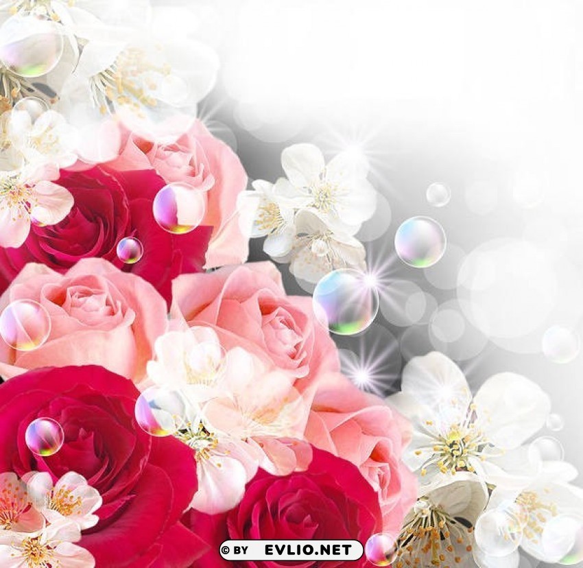 with roses and white flowers Clean Background Isolated PNG Design