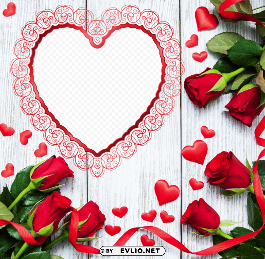  white frame with red roses PNG transparent artwork