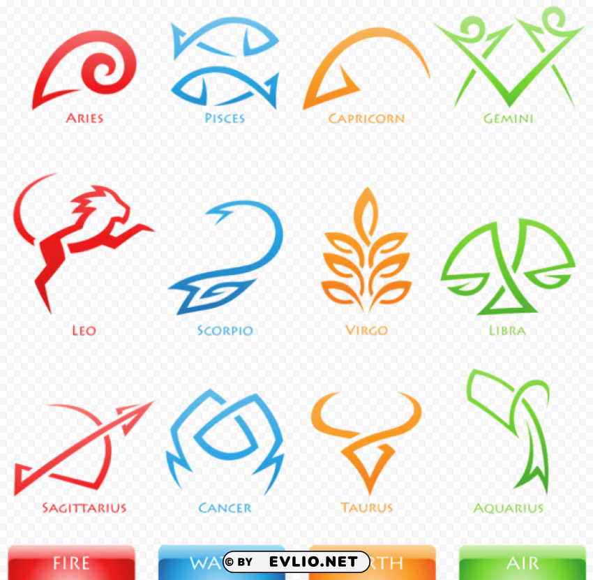 colourful zodiac signs set large Transparent Cutout PNG Isolated Element