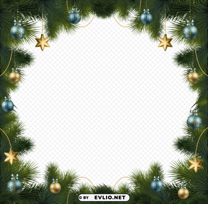 christmas pineframe with ornaments PNG Image with Transparent Isolation