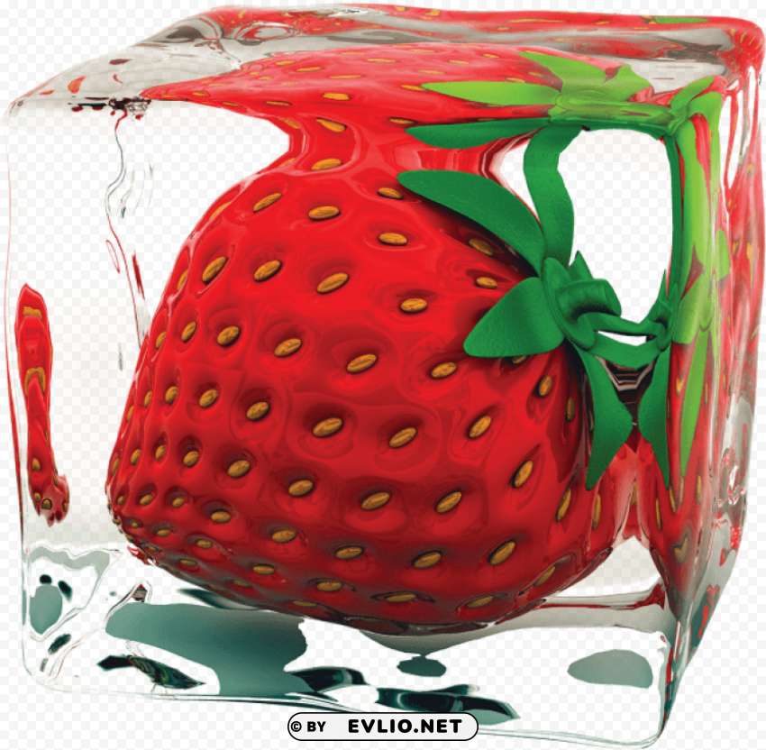 strawberry in ice cube Clear Background Isolated PNG Object PNG transparent with Clear Background ID 036dfc20