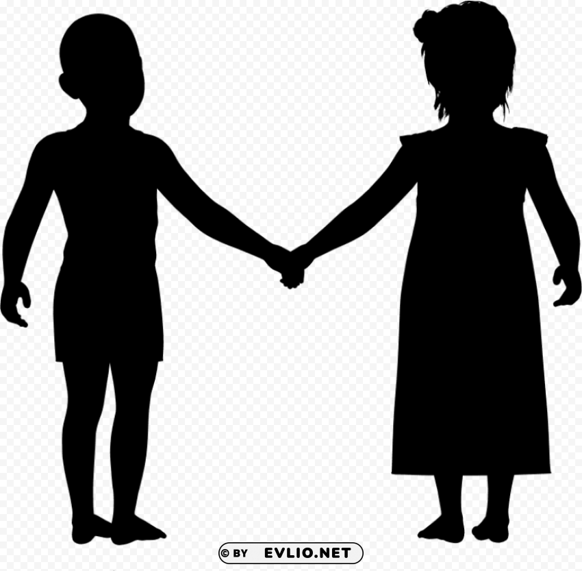 boy and girl holding hands silhouette PNG no watermark