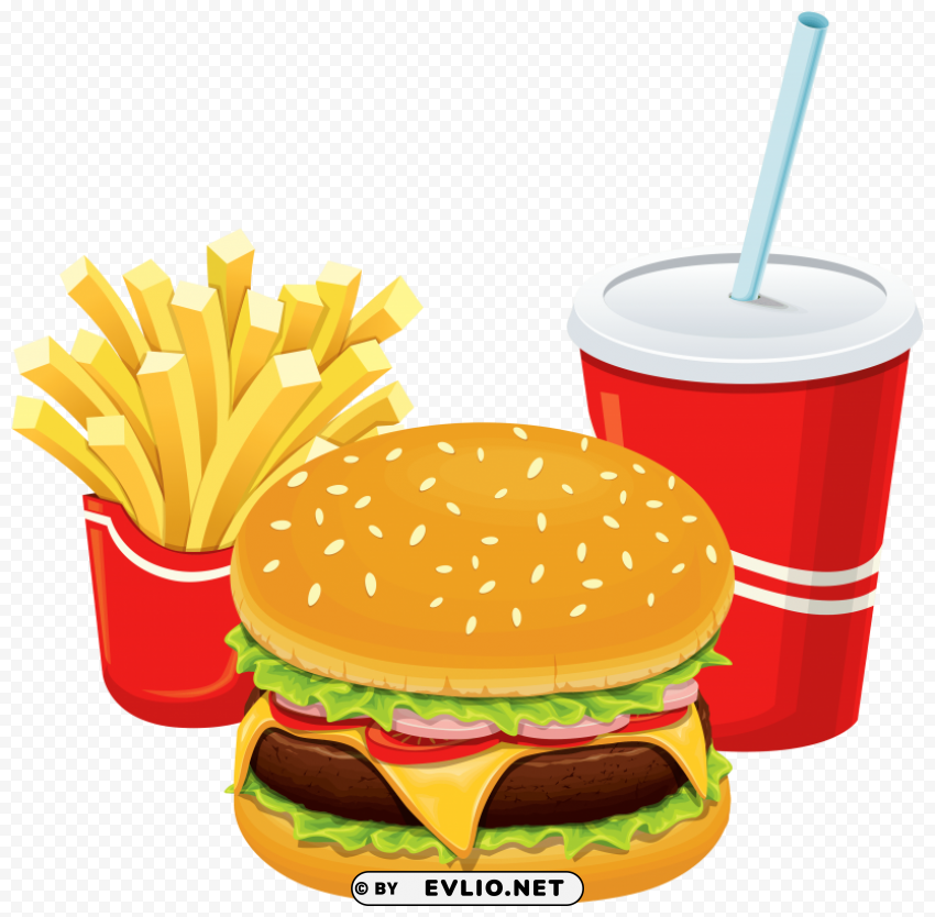 Hamburger Fries And Cola PNG Graphic With Transparent Background Isolation