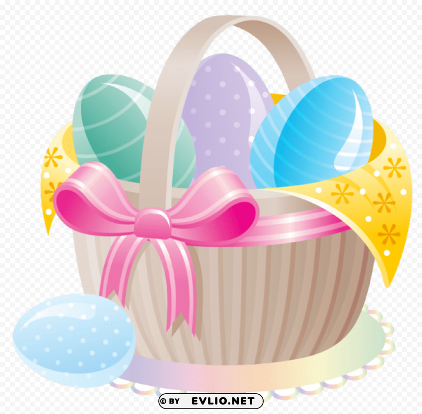 delicate basket with easter eggs Isolated Subject with Transparent PNG