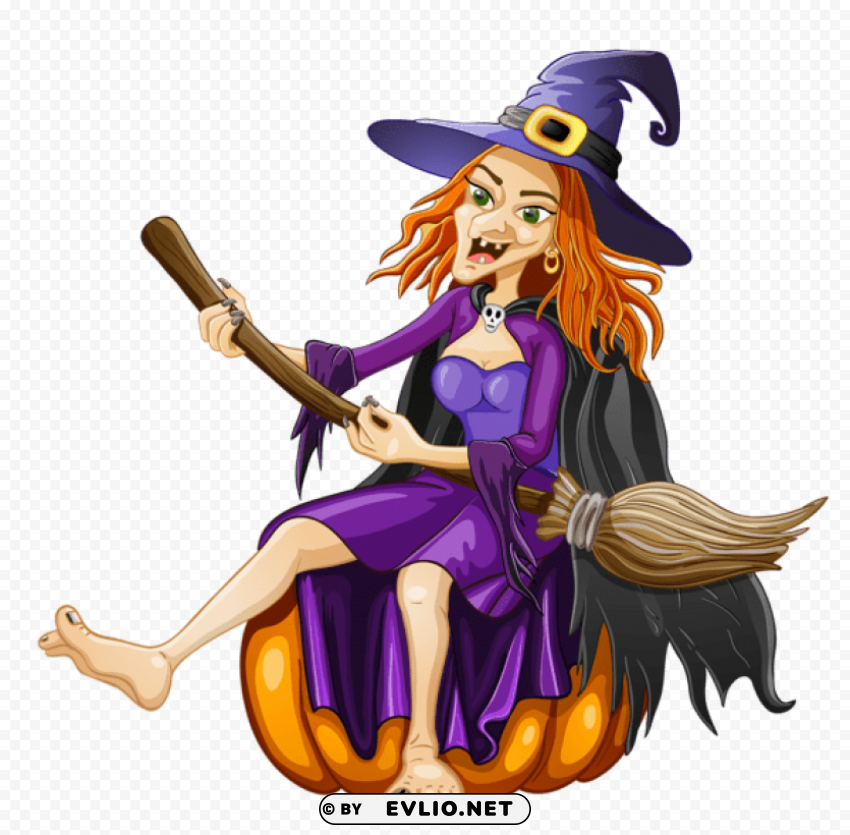 halloween witch with pumpkin Clear Background Isolated PNG Illustration