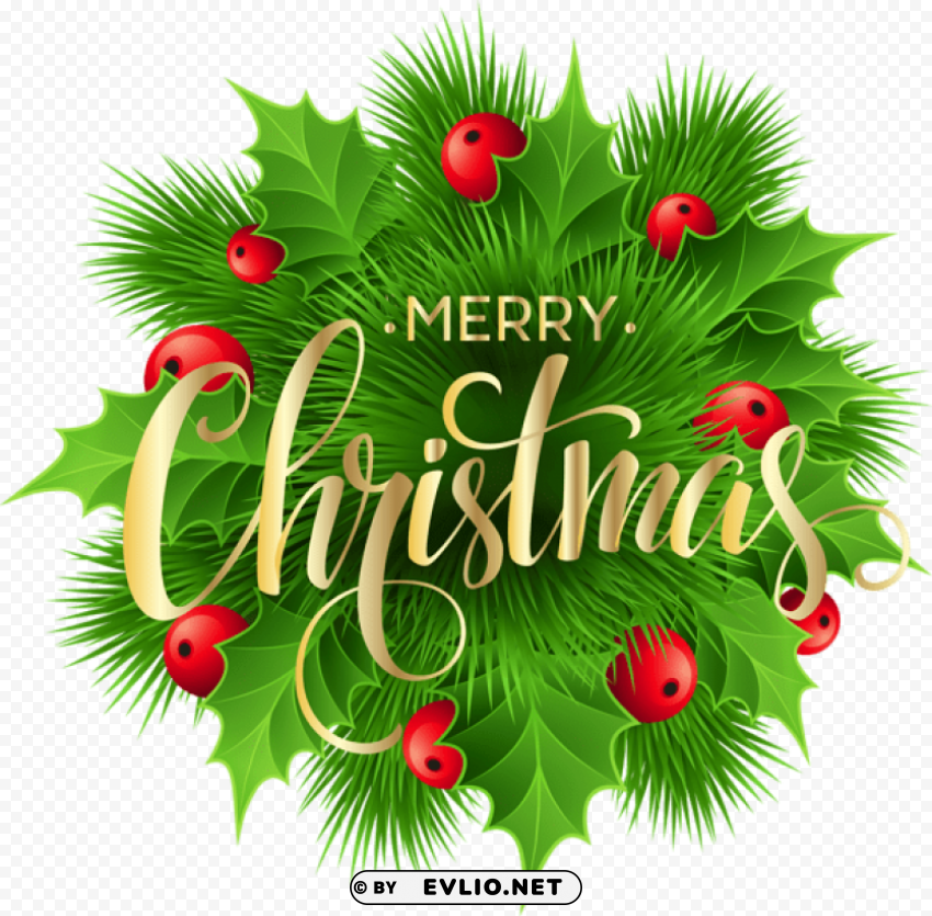 merry christmas pine decoration clip-art Isolated PNG Graphic with Transparency