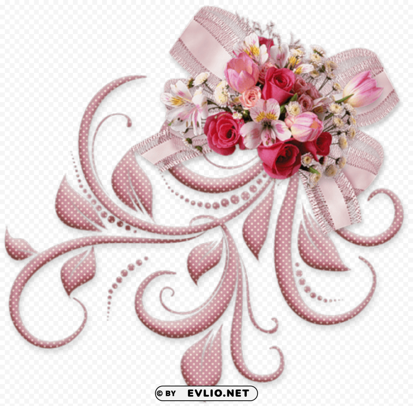 pink bow with roses decorative element PNG images with alpha transparency free