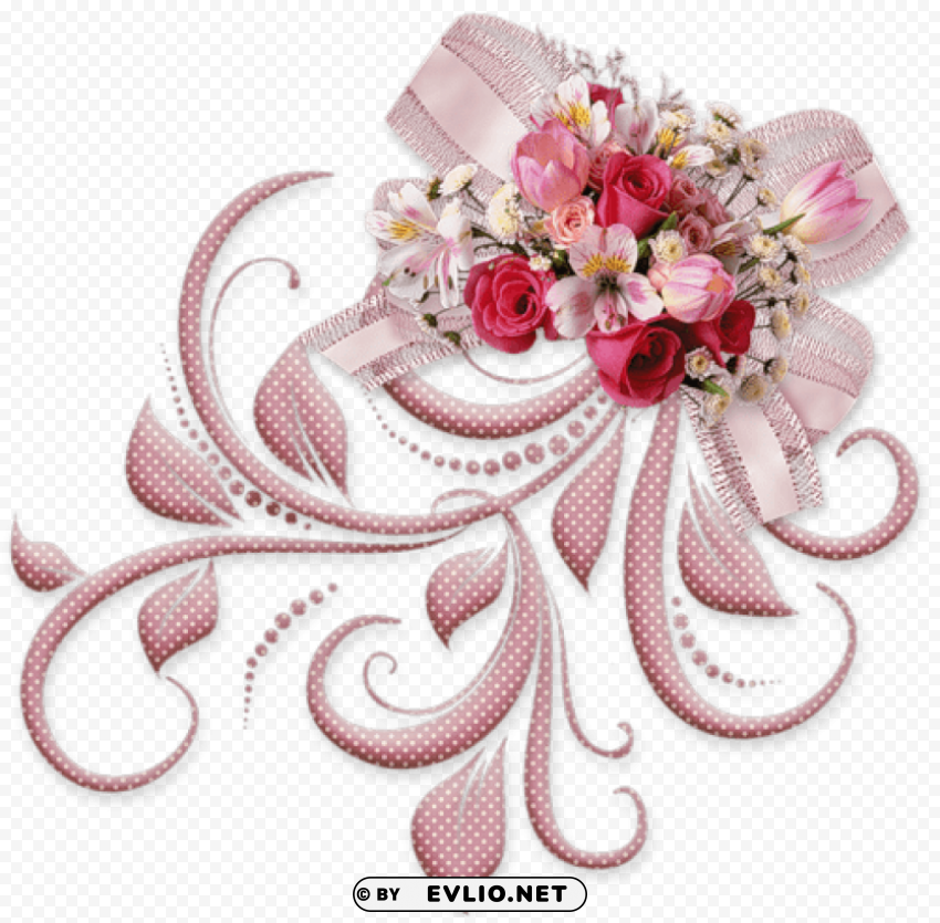 Pink Bow With Roses Decorative Element PNG Images With Alpha Transparency Free