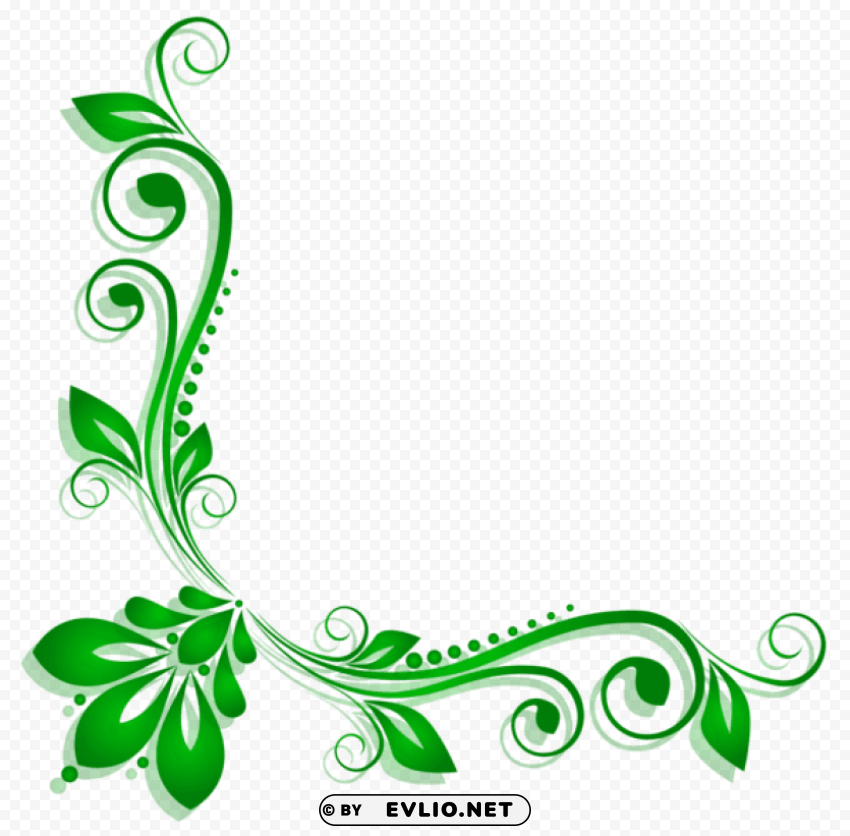 green floral deco Isolated Design Element on PNG