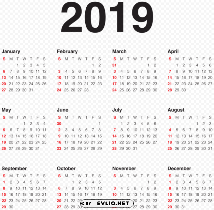 2019 transparent calendar black PNG files with clear background collection PNG Images 31d0df6c