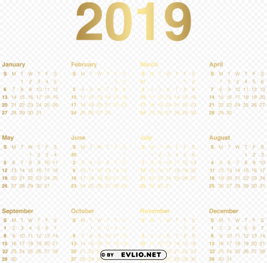 2019 transparent calendar gold PNG files with clear background variety