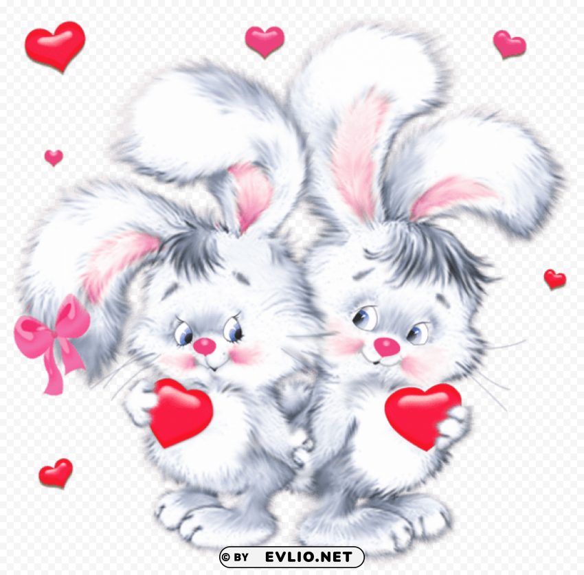 bunnies with heart PNG artwork with transparency png images background -  image ID is cb1ec025