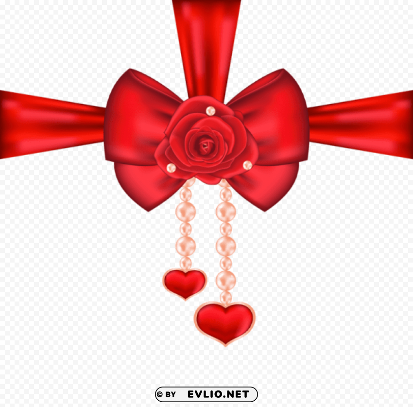 red decorative bow with rose and heartspicture Isolated Artwork on Transparent Background PNG