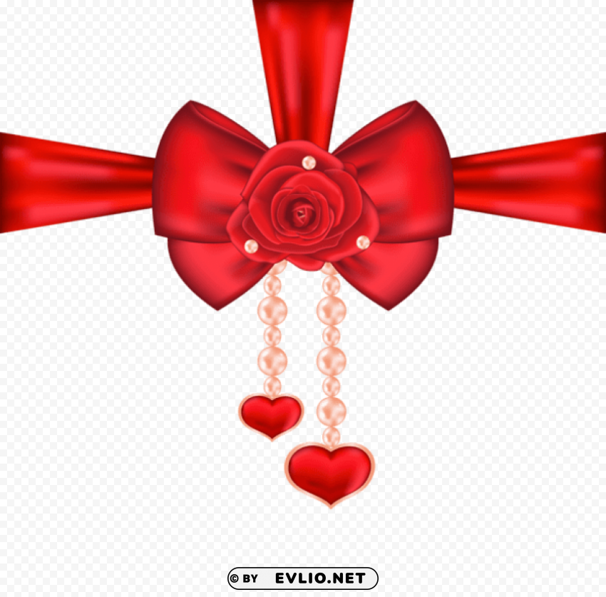 Red Decorative Bow With Rose And Heartspicture Isolated Artwork On Transparent Background PNG