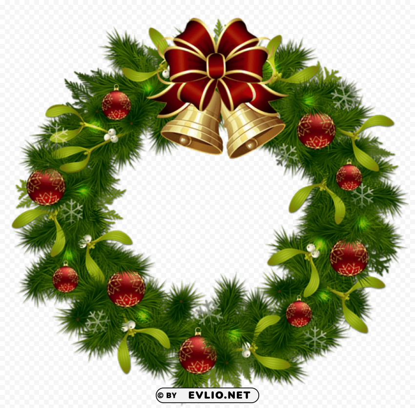  christmas pinecone wreath with gold bells Transparent art PNG