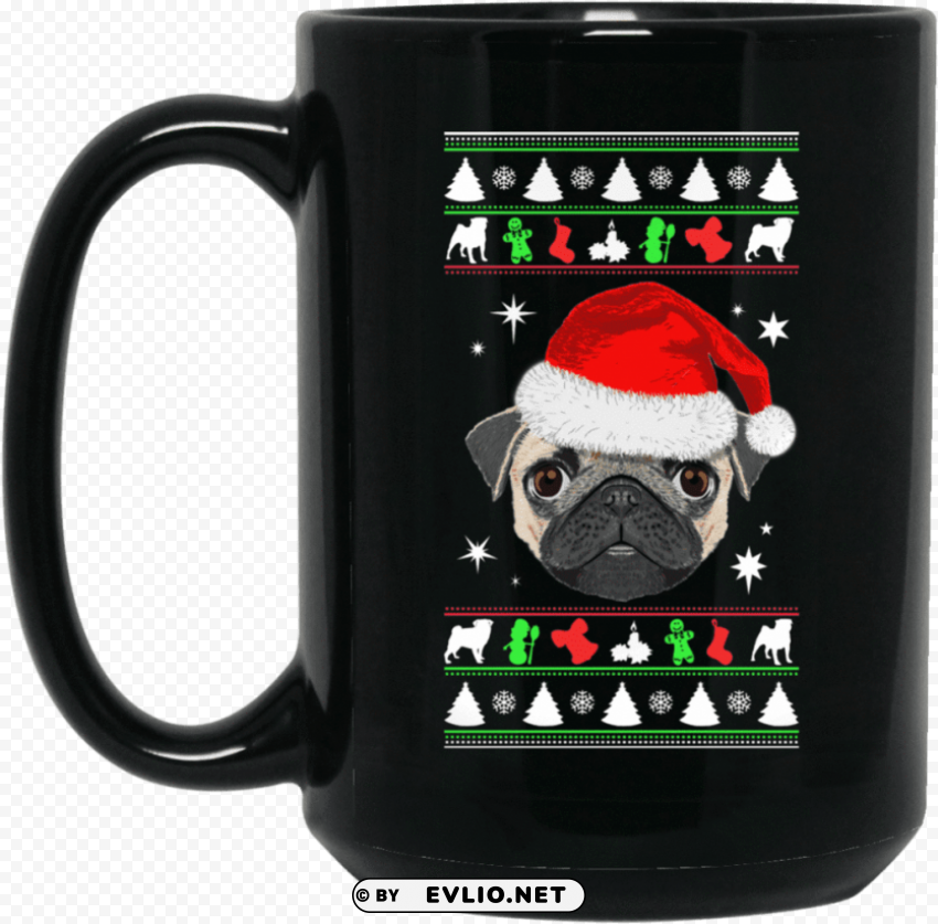 ug face christmas coffee mug - pug dog merry christmas and happy new year t shirt Transparent PNG Isolated Graphic Element