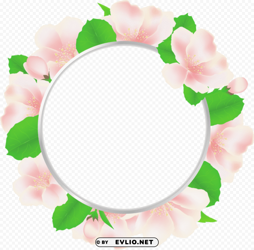 large round frame with soft flowers Transparent PNG Isolated Item