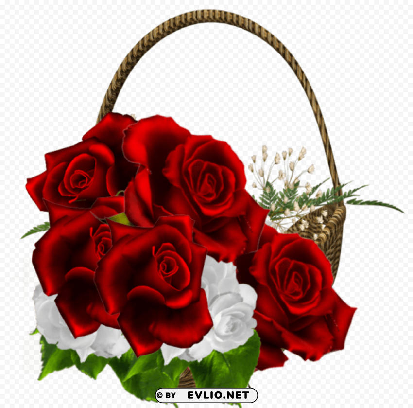 beautiful red roses transparent basket bouquet Clear PNG file