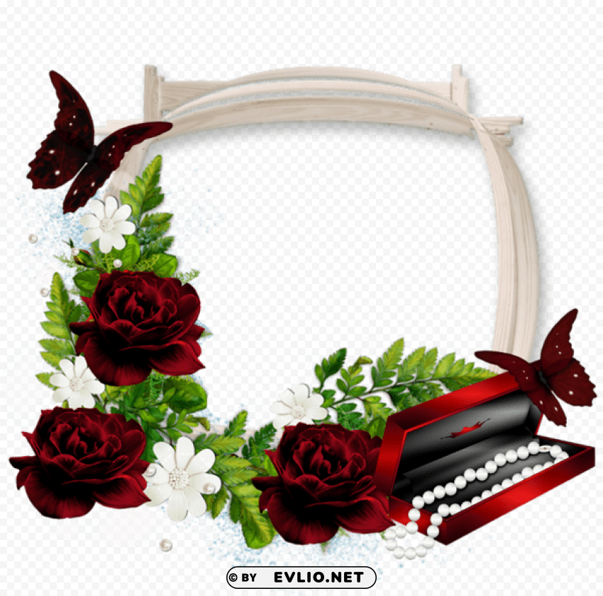 beautiful photo frame with dark red roses Transparent PNG images with high resolution