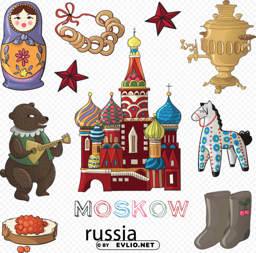 Transparent PNG image Of hand drawn cartoon style Russia PNG transparent elements compilation - Image ID 5ba2a819