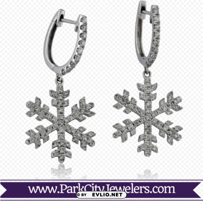 pave diamond snowflake dangle earrings PNG with transparent bg