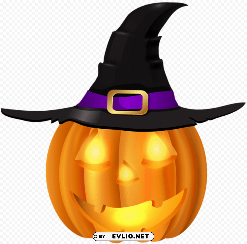 halloween pumpkin with witch hat PNG Isolated Subject on Transparent Background