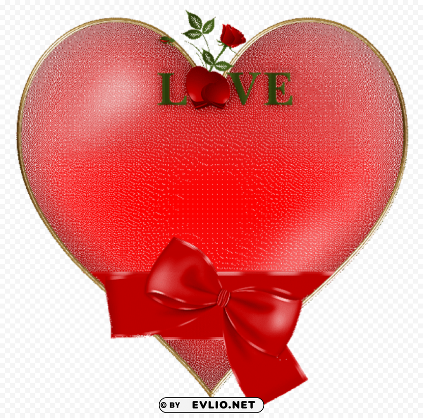 red hearts with bow and rose Isolated Item on Transparent PNG Format