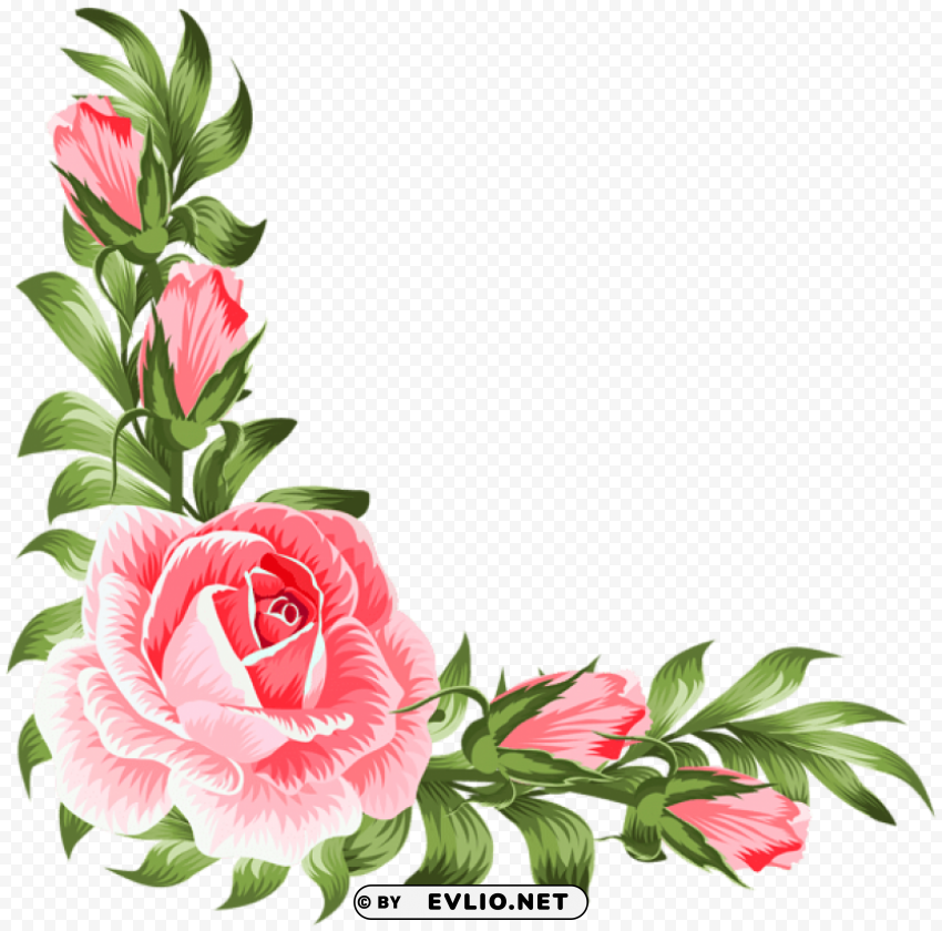 rose corner decoration Isolated Design Element in HighQuality PNG