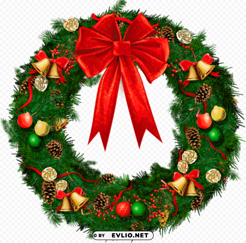  christmas wreath with red bow Transparent Background Isolated PNG Design Element