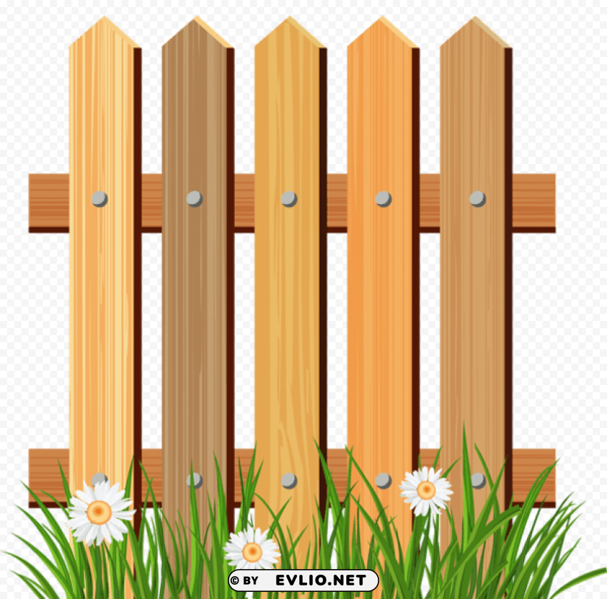 wooden garden fence with grass Clear PNG file