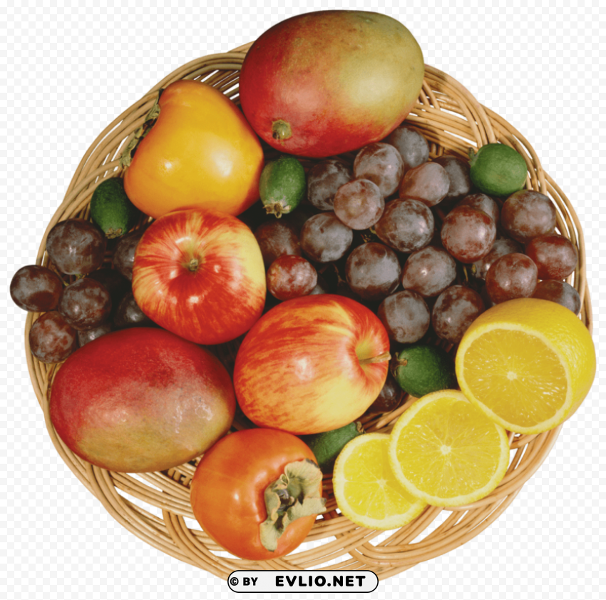 mixed fruits in wicker bowl PNG images with alpha mask