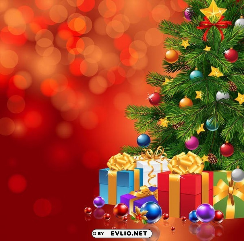 red christmaswith xmas tree and gifts Isolated Element with Clear Background PNG