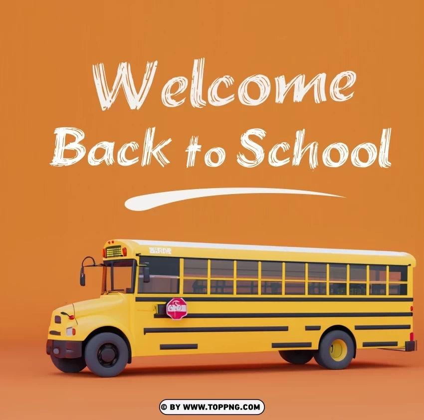 HD Back To School Poster With 3D School Bus On A Yellow Photo ClearCut Background PNG Isolation