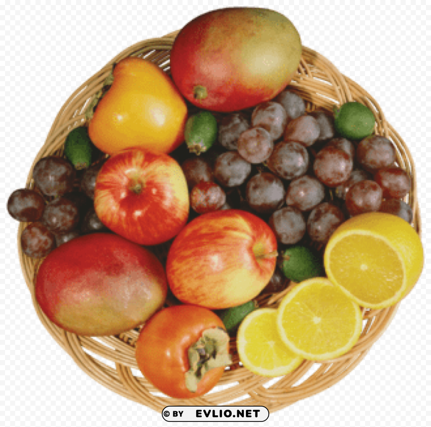 mixed fruits in wicker bowl Isolated Artwork in Transparent PNG Format clipart png photo - 00af49da