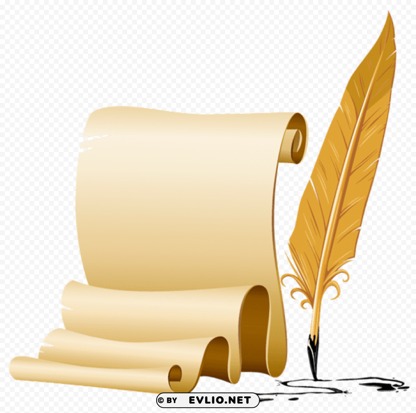 scrolled and quill pen PNG Illustration Isolated on Transparent Backdrop