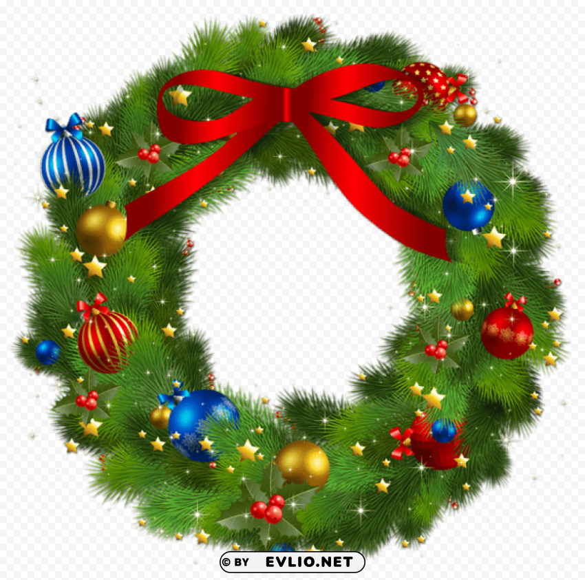  christmas pine wreath with red bow PNG with transparent backdrop