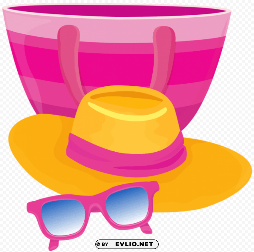 beach bag hat and glasses PNG Image with Isolated Icon