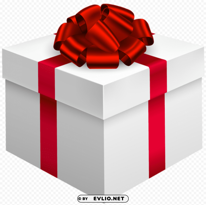 white gift box with red bow ClearCut Background PNG Isolated Element