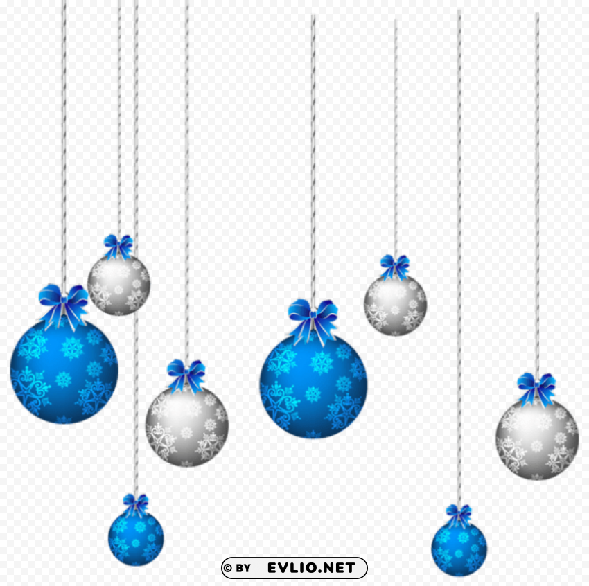 blue and white hanging christmas balls PNG Graphic with Transparent Isolation