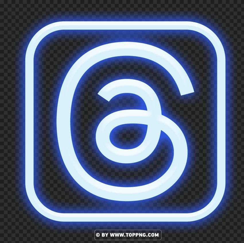 Blue Neon Threads Social Media Square Logo Icon Isolated Design Element in Clear Transparent PNG