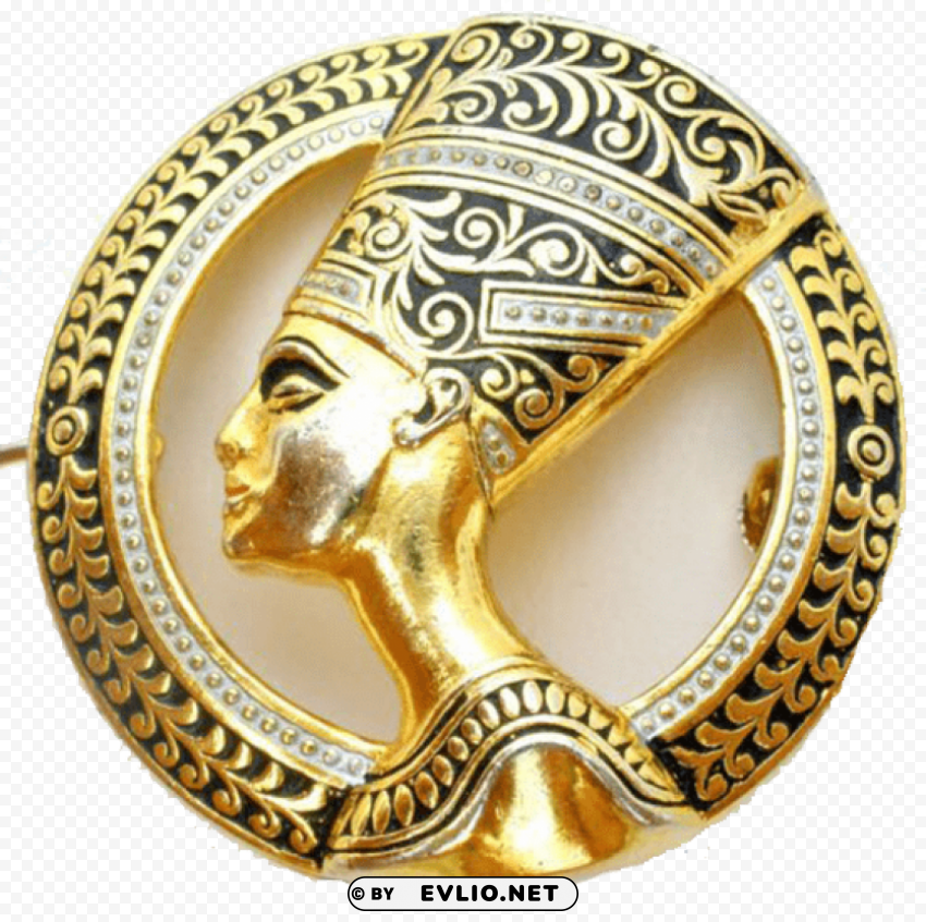 Golden Pharaonic Nefertiti brooch PNG images with transparent backdrop