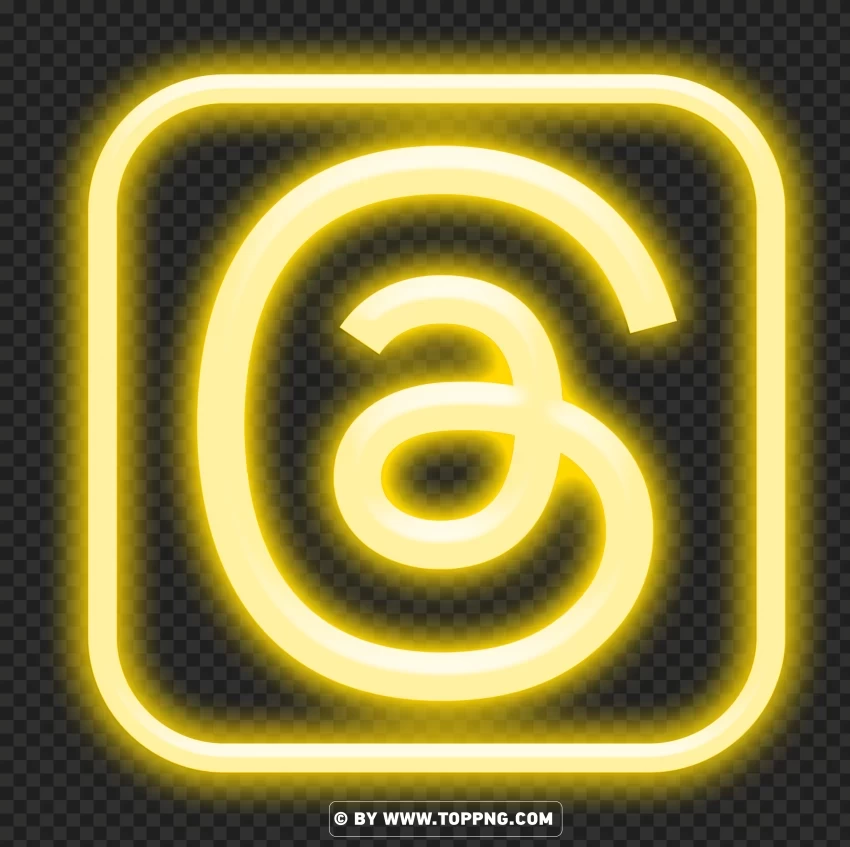 Threads App Icon in Neon Yellow logo Isolated Object in HighQuality Transparent PNG