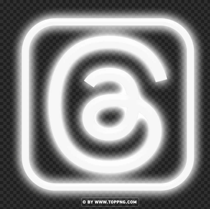 Threads White shadow Neon Logo App Isolated Icon in Transparent PNG Format