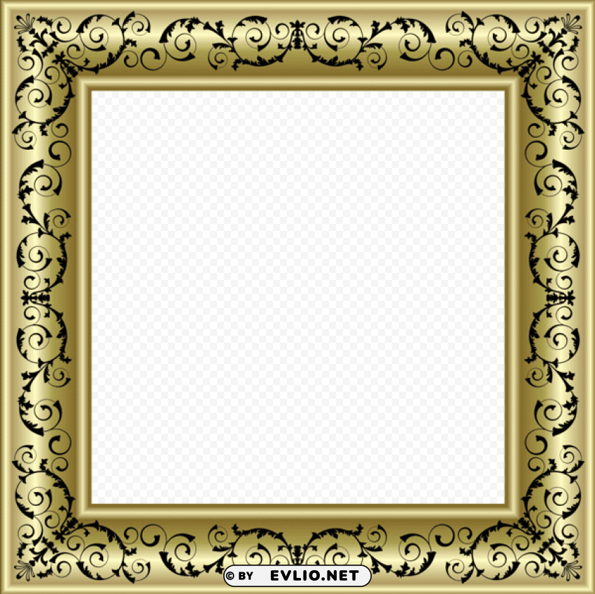 gold photo frame with black ornaments Isolated Graphic with Transparent Background PNG