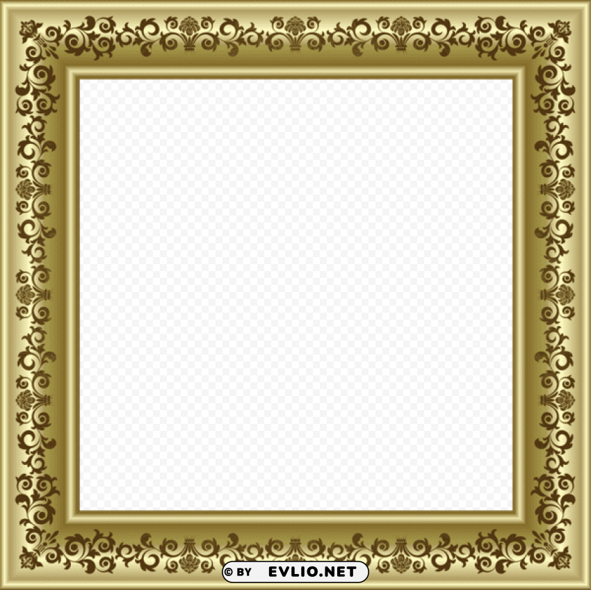 gold photo frame with brown ornaments Isolated Graphic with Clear Background PNG