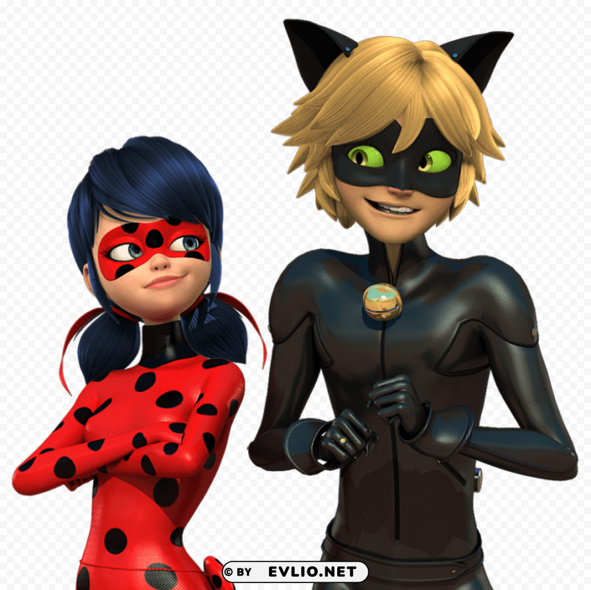 ladybug and cat noir Isolated Element with Clear Background PNG clipart png photo - 3131c841